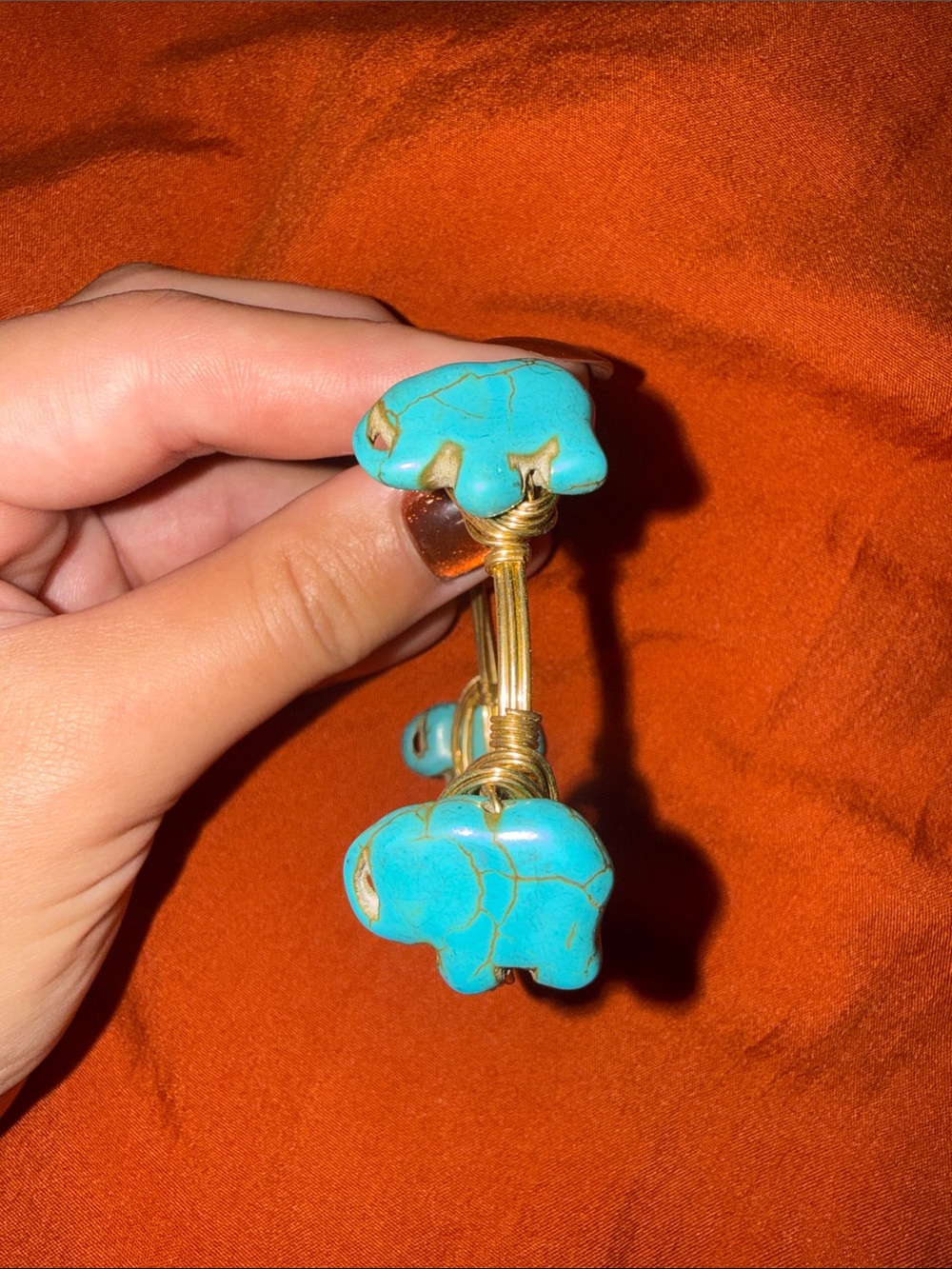 Turquoise Elephant Bead Gold Wire Wrap Bracelet - Women Jewelry